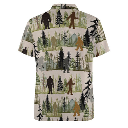 Bigfoot Polo Shirt Bigfoot Tree Forest Mountain Polo Tees Green Gray