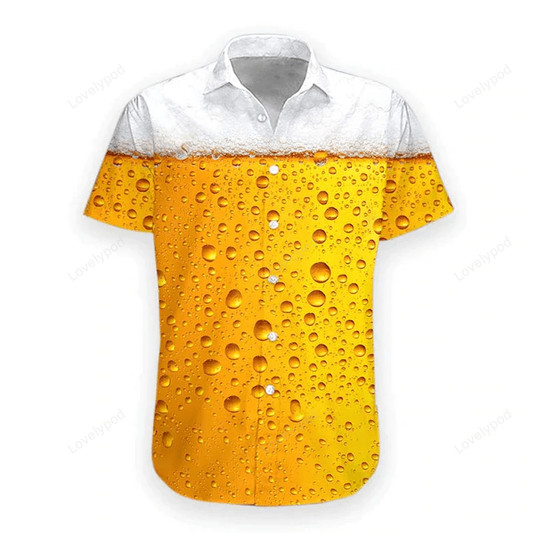 Beer Hawaii Shirt Beer Bubble And Drink Pattern Hawaiian Shirt White Yellow Unisex