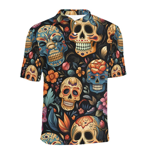 Skull Polo Shirt Laughing Sugar Skull Flowers Pattern Boys Polo Shirts Colorful