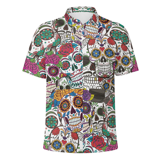 Skull Polo Shirt Mexican Sugar Skulls Flower Pattern Boys Polo Shirts Colorful