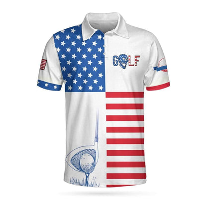 Golf Polo Shirt American Flag Golf Skull Golf Shirts White For Men