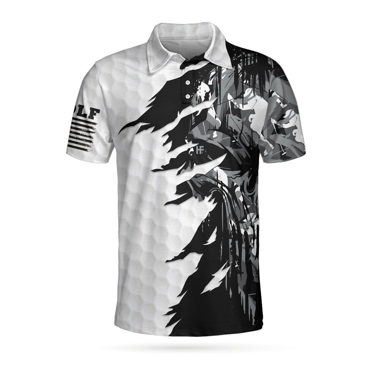 Golf Polo Shirt Ripped Golfing Clubs Skull Camouflaged Golf Shirts Black White For Men