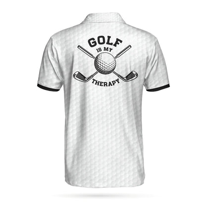 Golf Polo Shirt Love Golf Is My Therapy Golf Shirts Black White For Men