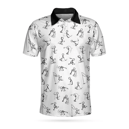 Golf Polo Shirt Stickfigures Playing Golf Pattern Golf Shirts White For Men