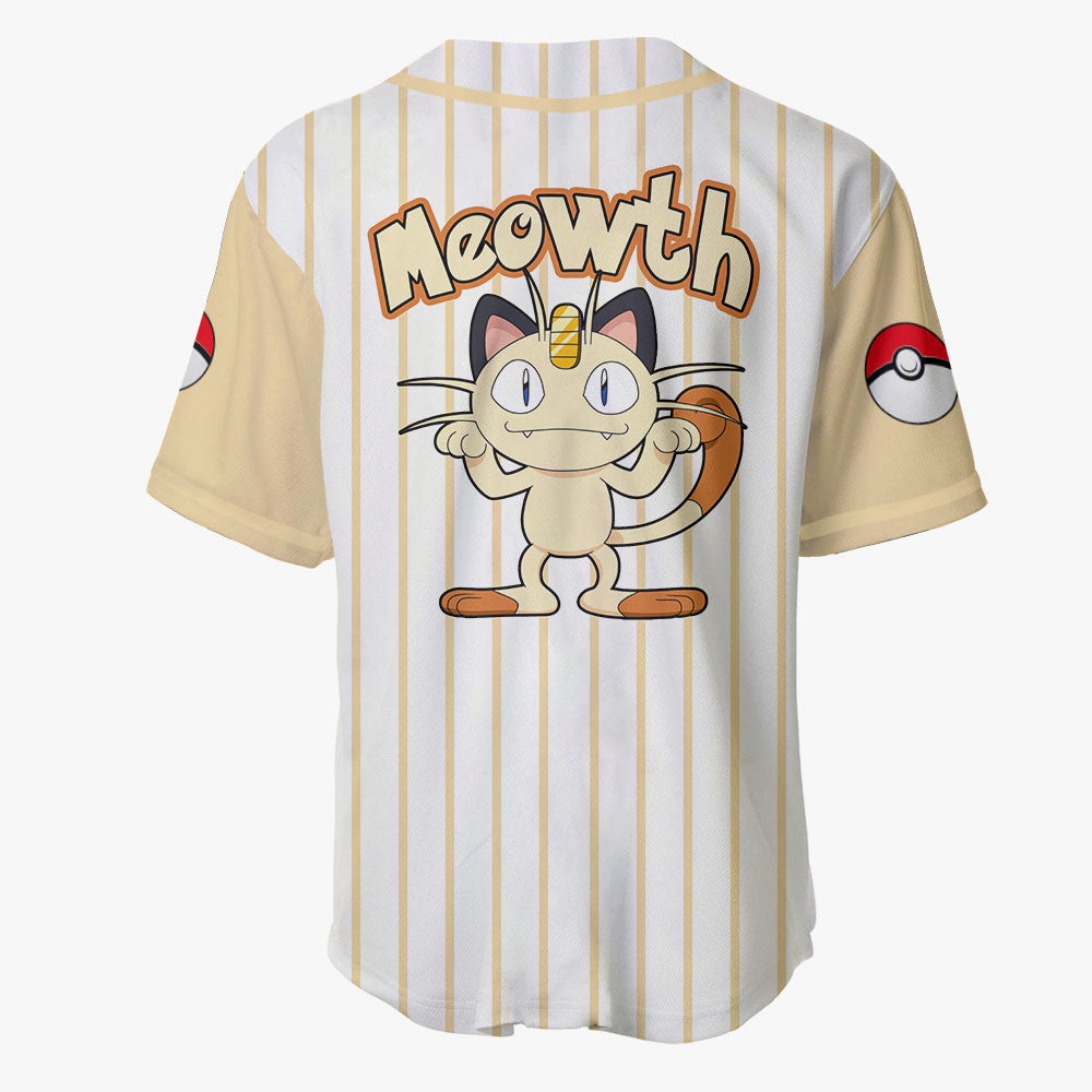 PKM Baseball Jersey PKM Meowth Graphic Jersey Shirt White Unisex