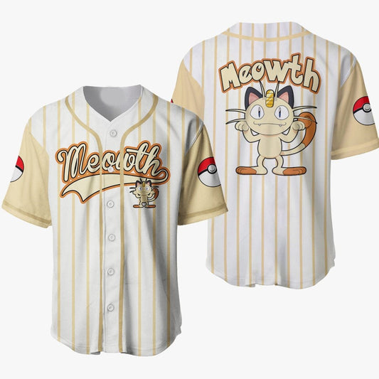 PKM Baseball Jersey PKM Meowth Graphic Jersey Shirt White Unisex