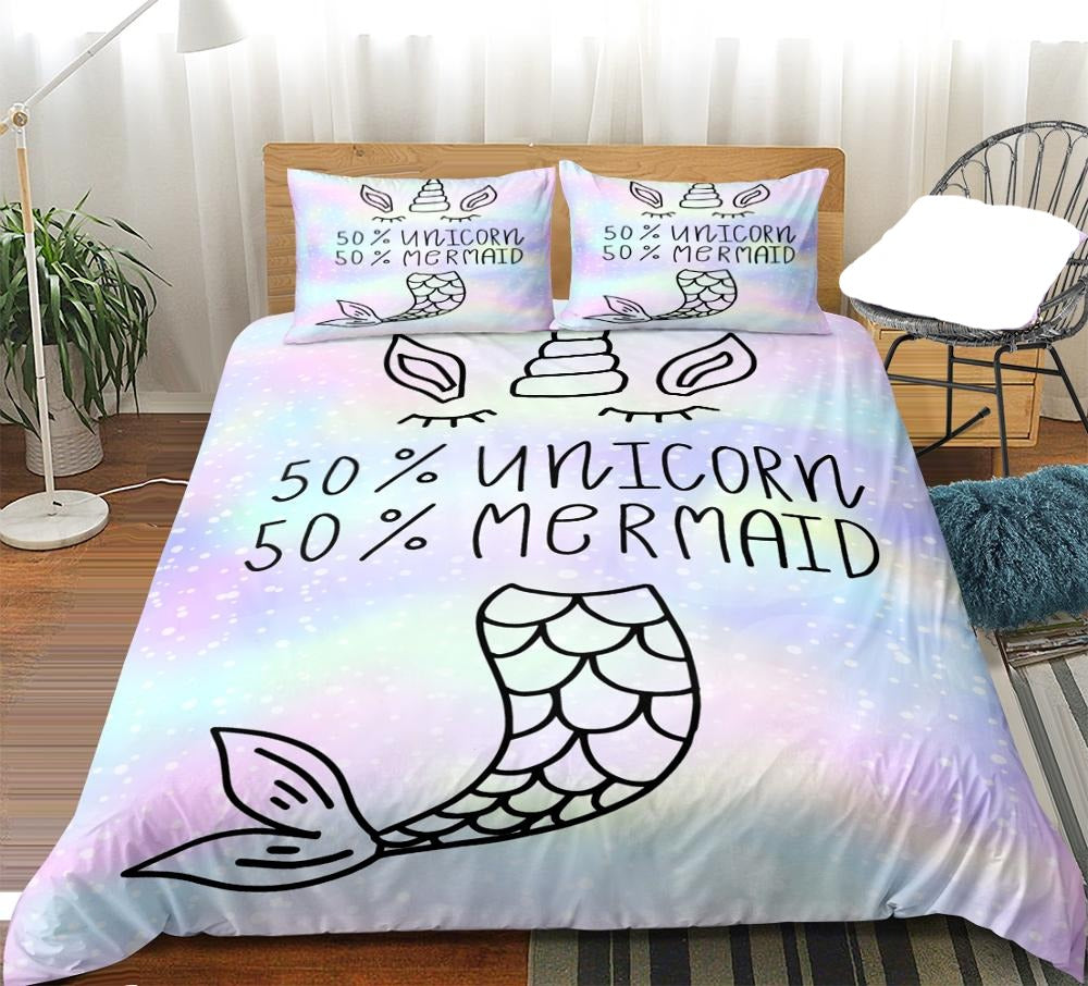 Mermaid Bedding Set Fifty Percent Mermaid Fifty Percent Unicorn Duvet Covers Colorful Unique Gift