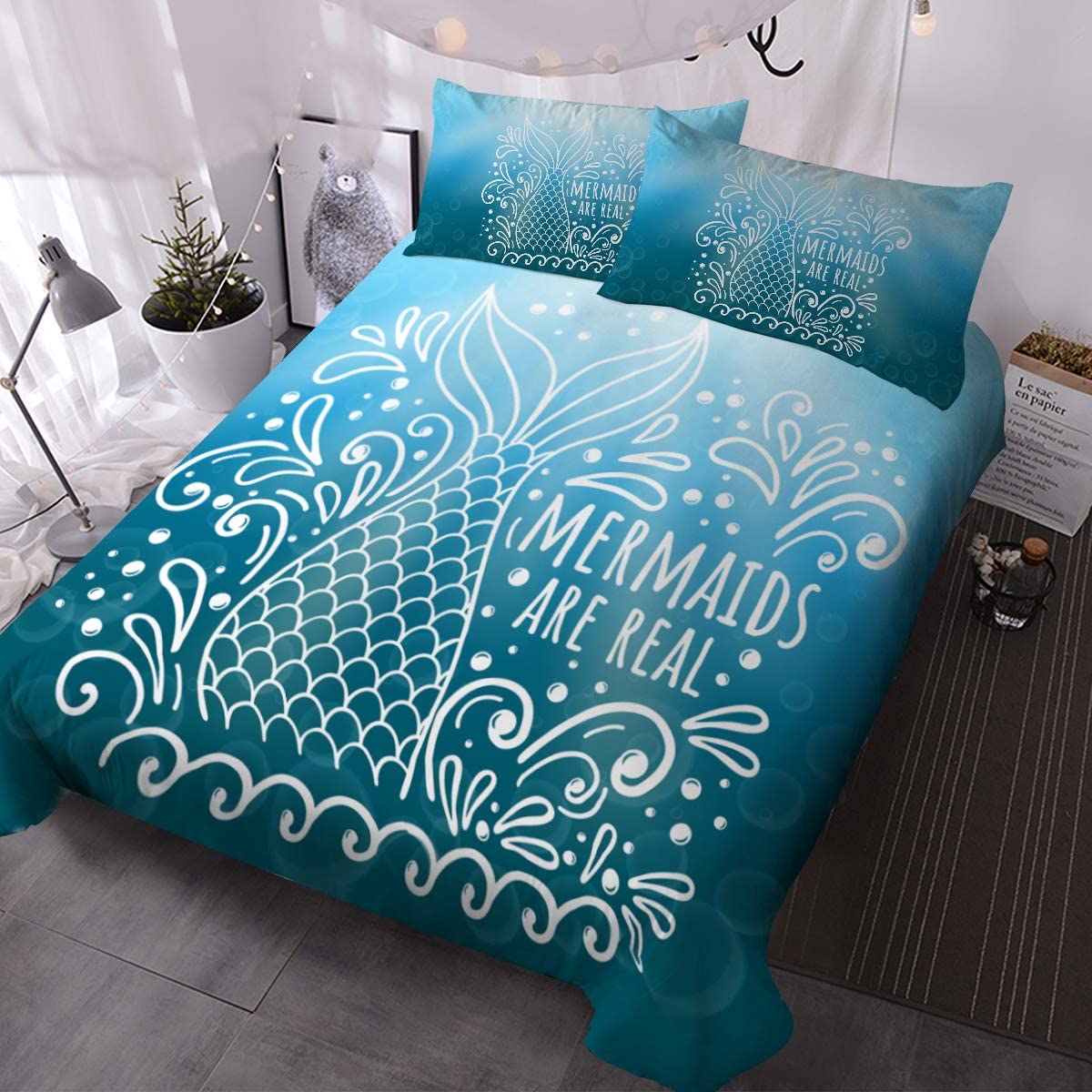 Mermaid Bedding Set Mermaid Are Real Pattern Duvet Covers Blue Unique Gift
