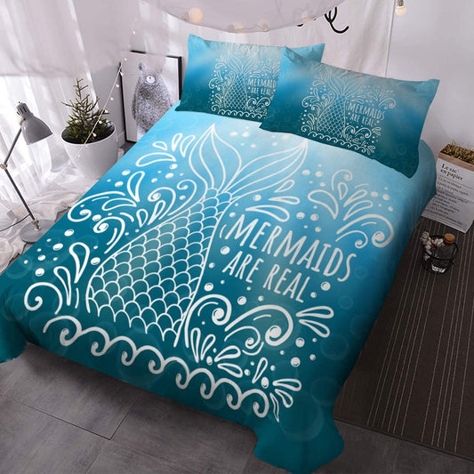 Mermaid Bedding Set Mermaid Are Real Pattern Duvet Covers Blue Unique Gift