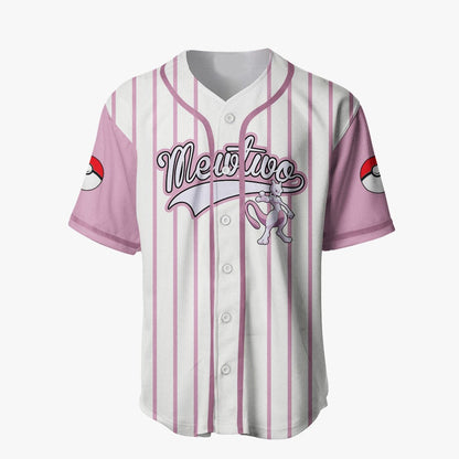 PKM Baseball Jersey PKM Mewtwo Graphic Jersey Shirt White Pink Unisex