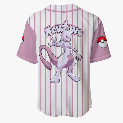 PKM Baseball Jersey PKM Mewtwo Graphic Jersey Shirt White Pink Unisex