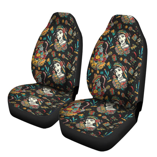 Mexican Car Seat Covers Mexico Traditional Girl Skeleton Pattern Seat Covers Black Brown