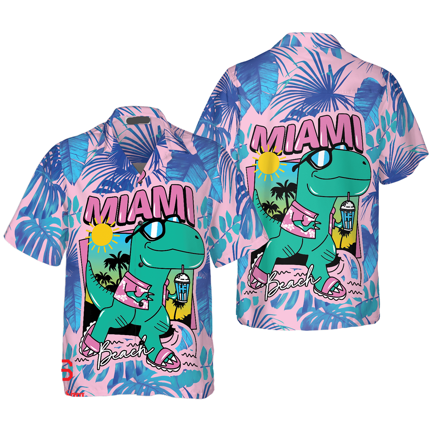 Dinosaur Hawaii Shirt Dinosaur Miami South Beach Hawaiian Shirt Pink Blue Unisex