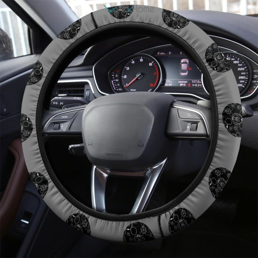 MM Steering Wheel Cover MM Head Shadow Patterns Driving Wheel Cover Black Gray