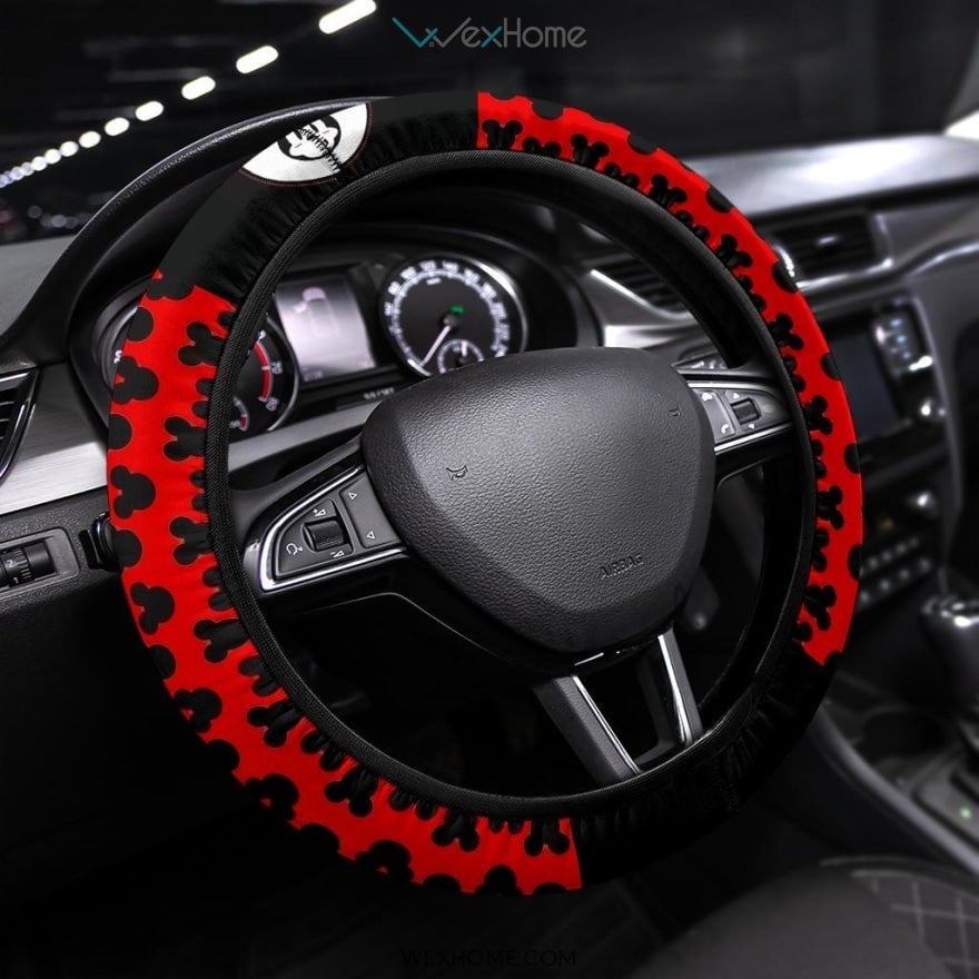 MM Steering Wheel Cover MM Head Whistle Patterns Driving Wheel Cover Black Red