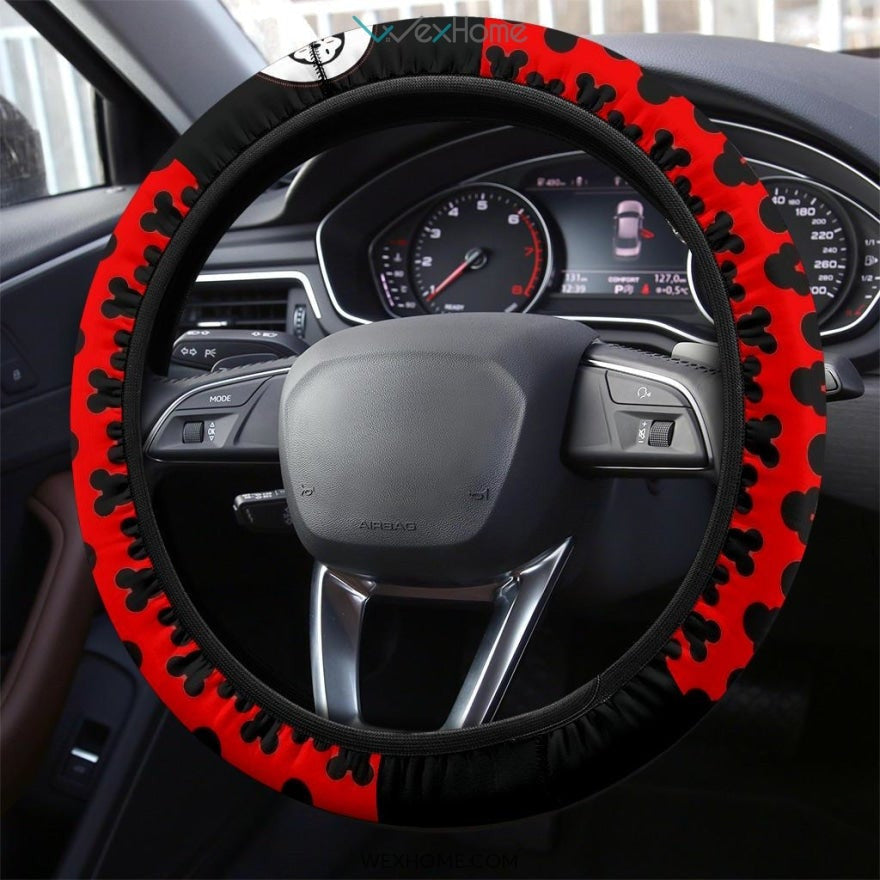 MM Steering Wheel Cover MM Head Whistle Patterns Driving Wheel Cover Black Red