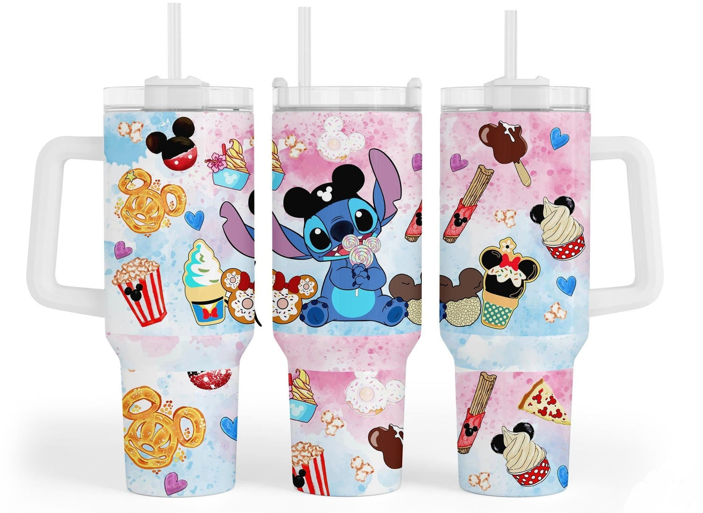 Stitch 40 Oz Tumbler Stitch And DN Snacks Pattern Tumbler 40 Oz Colorful