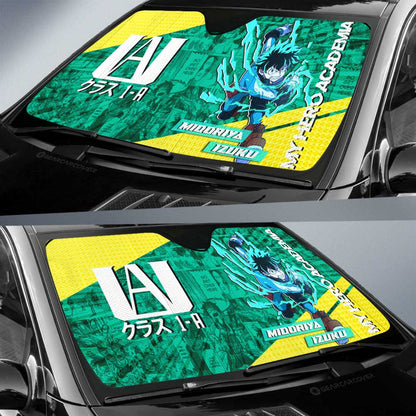 My Hero Academia Car Sun Shade Midoriya Izuku Manga Pattern Neon Light Winshield Sun Shade Green Yellow