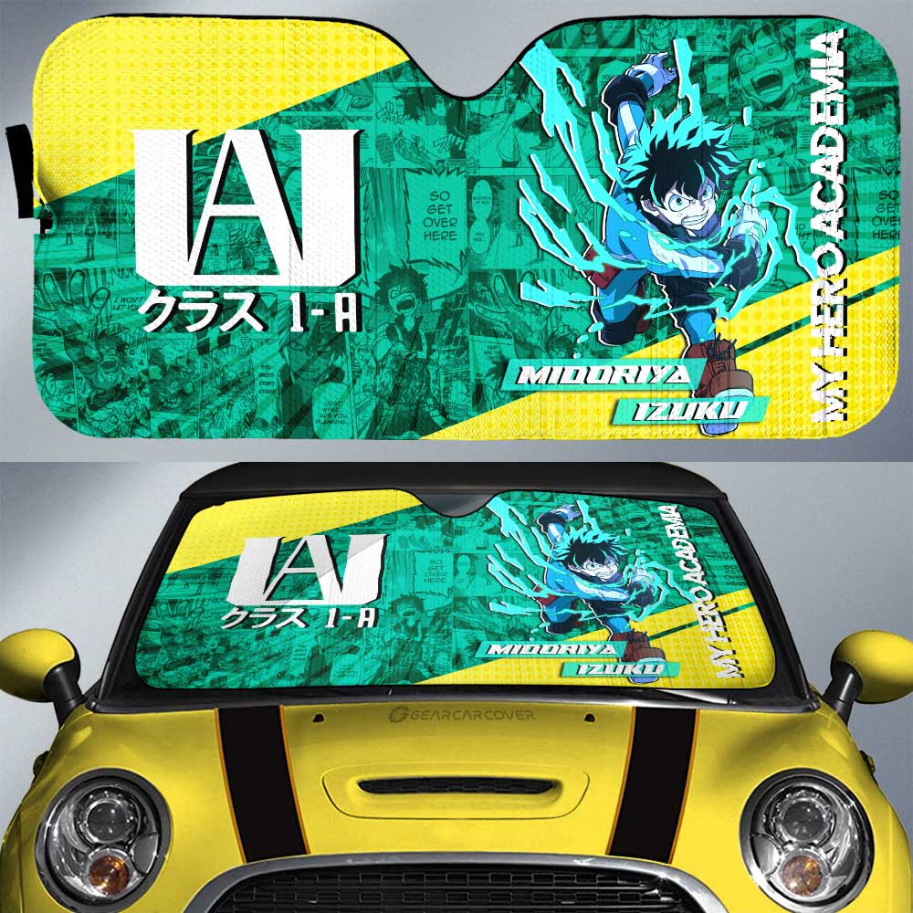 My Hero Academia Car Sun Shade Midoriya Izuku Manga Pattern Neon Light Winshield Sun Shade Green Yellow