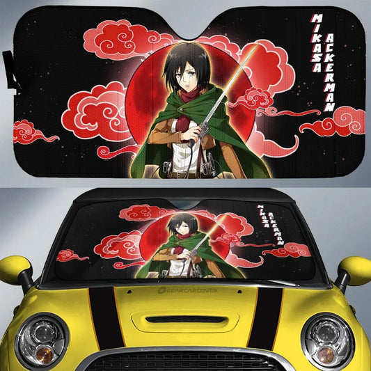 Attack On Titan Car Sun Shade Mikasa Ackerman Cloud Pattern Winshield Sun Shade Black Red