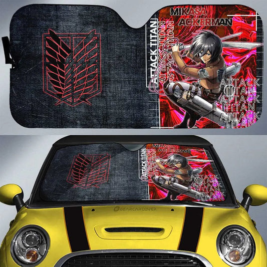 Attack On Titan Car Sun Shade Mikasa Ackerman Scouting Legion Symbol Winshield Sun Shade Black Red