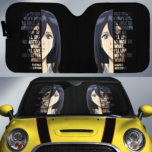 Attack On Titan Car Sun Shade Mikasa Ackerman Quotes Pattern Winshield Sun Shade Black Brown