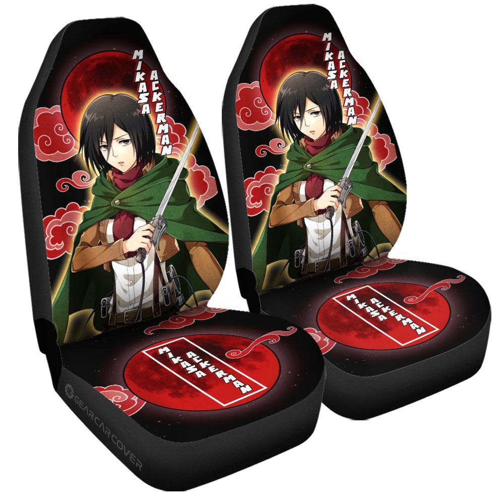 Attack On Titan Car Seat Covers Mikasa Ackerman Moon Cloud Pattern Seat Covers Black Red