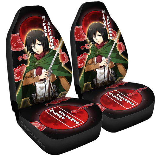 Attack On Titan Car Seat Covers Mikasa Ackerman Moon Cloud Pattern Seat Covers Black Red