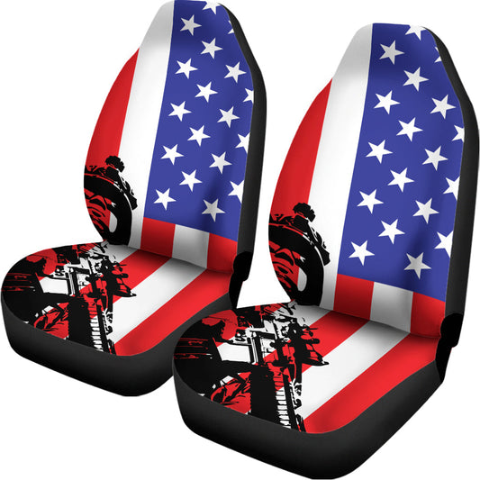 Veteran Car Seat Covers American Flag Soldier Silhouette Graphic Seat Covers Blue Red