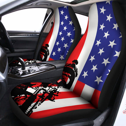 Veteran Car Seat Covers American Flag Soldier Silhouette Graphic Seat Covers Blue Red