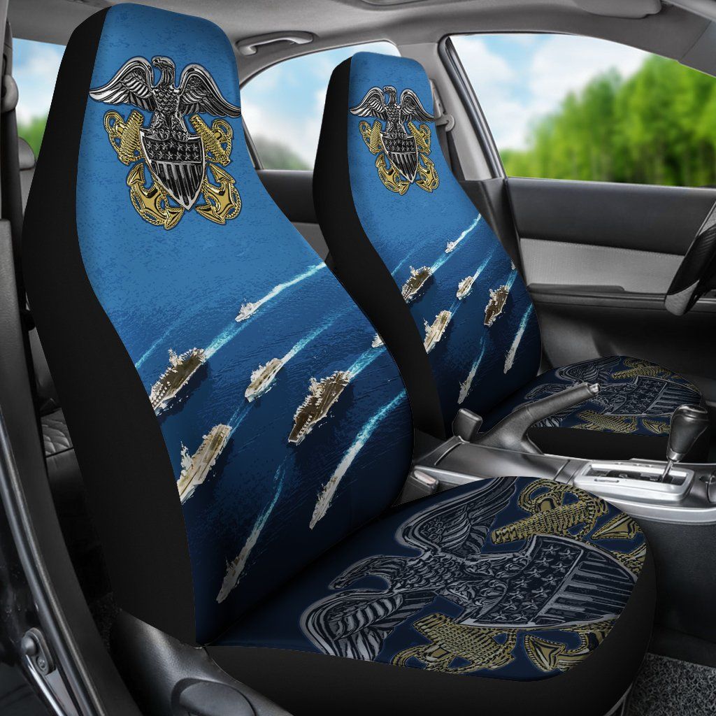 Veteran Car Seat Covers United States Navy Emblem Symbol Seat Covers Blue