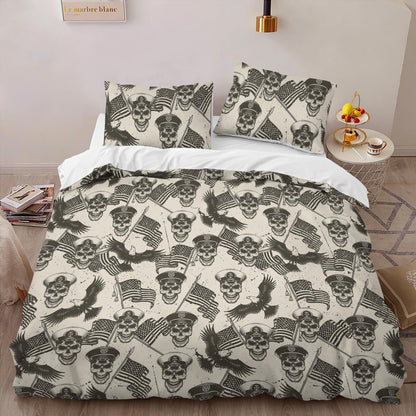 Veteran Bedding Set Military Skull And Flag Pattern Vintage Duvet Covers Black Unique Gift