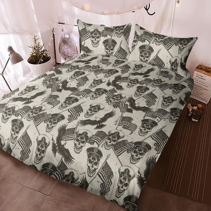 Veteran Bedding Set Military Skull And Flag Pattern Vintage Duvet Covers Black Unique Gift