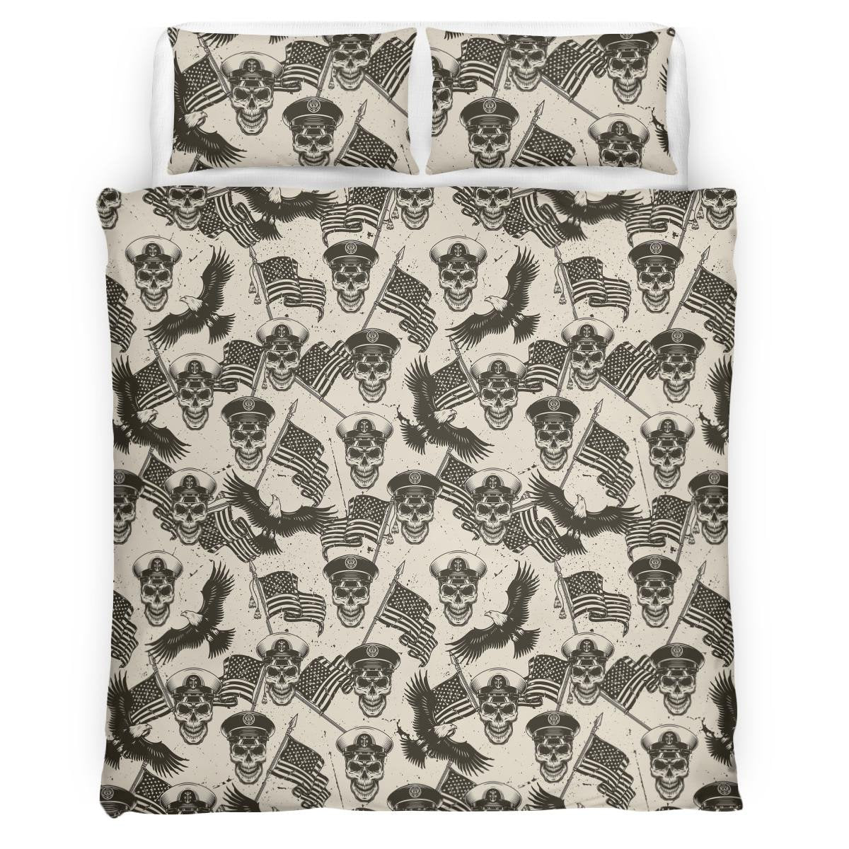 Veteran Bedding Set Military Skull And Flag Pattern Vintage Duvet Covers Black Unique Gift