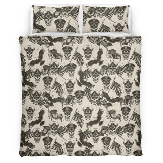 Veteran Bedding Set Military Skull And Flag Pattern Vintage Duvet Covers Black Unique Gift