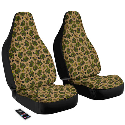 Veteran Car Seat Covers Military Helmet Peace Sign Pattern Seat Covers Green