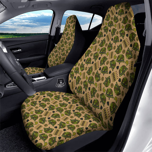 Veteran Car Seat Covers Military Helmet Peace Sign Pattern Seat Covers Green