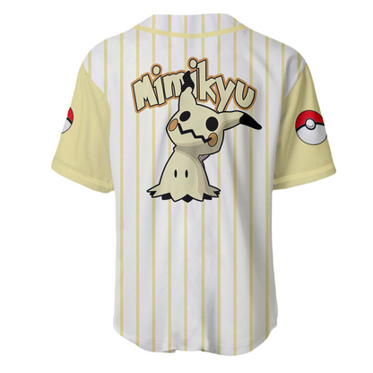 PKM Baseball Jersey PKM Mimikyu Graphic Jersey Shirt Yellow White Unisex