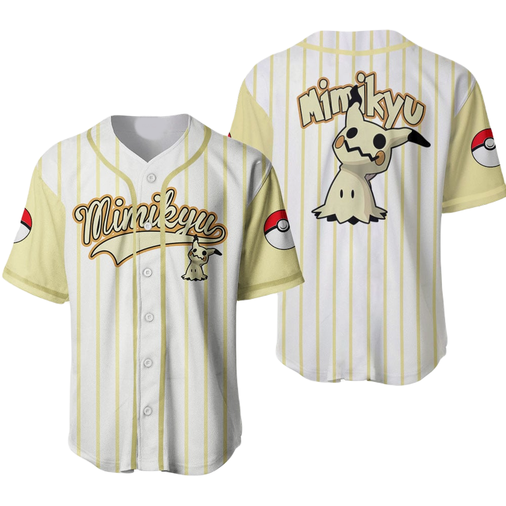 PKM Baseball Jersey PKM Mimikyu Graphic Jersey Shirt Yellow White Unisex