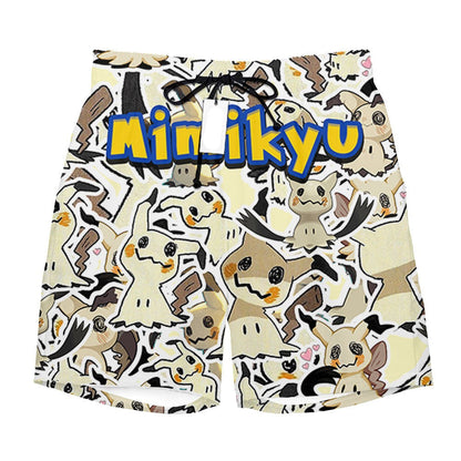 PKM Shorts PKM Mimikyu Graphic Pattern Beach Shorts Yellow