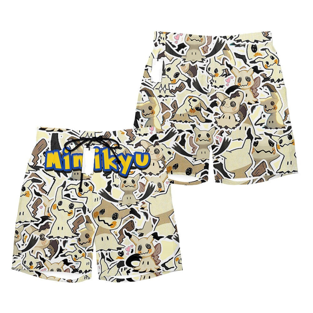 PKM Shorts PKM Mimikyu Graphic Pattern Beach Shorts Yellow