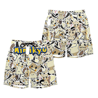 PKM Shorts PKM Mimikyu Graphic Pattern Beach Shorts Yellow