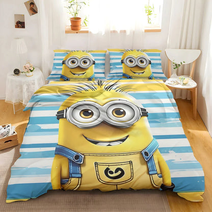 Minions Bedding Set Funny Minions Jerry Graphic Duvet Covers Yellow Blue Unique Gift