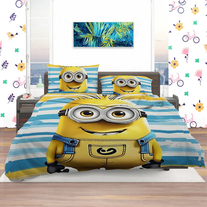 Minions Bedding Set Funny Minions Jerry Graphic Duvet Covers Yellow Blue Unique Gift