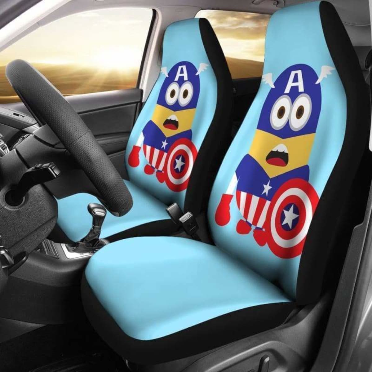 Minions Car Seat Covers Minion As Captain America Seat Covers Blue