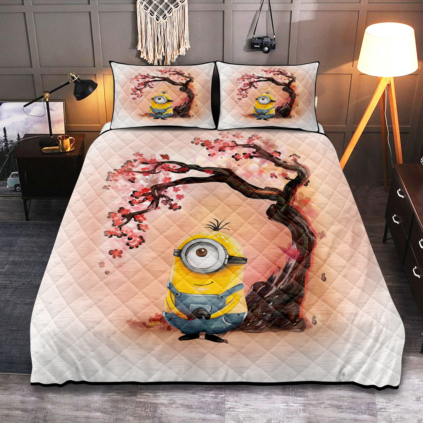 Minions Bedding Set Minion Under Cherry Blossom Duvet Covers Pink Unique Gift