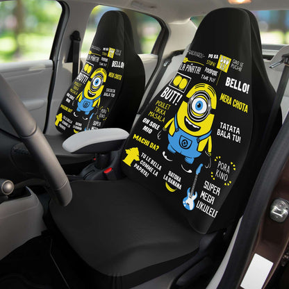 Minions Car Seat Covers Minion Languages Quotes Pattern Seat Covers Black Yellow