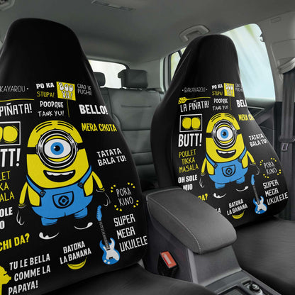 Minions Car Seat Covers Minion Languages Quotes Pattern Seat Covers Black Yellow