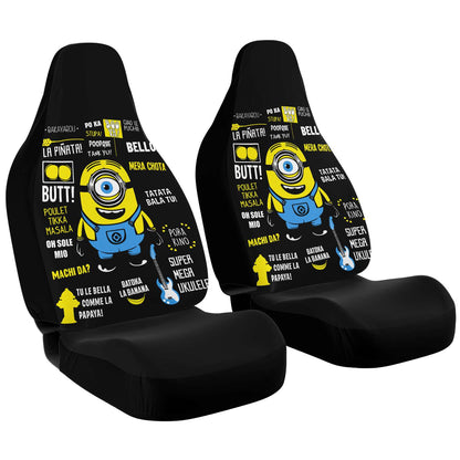 Minions Car Seat Covers Minion Languages Quotes Pattern Seat Covers Black Yellow