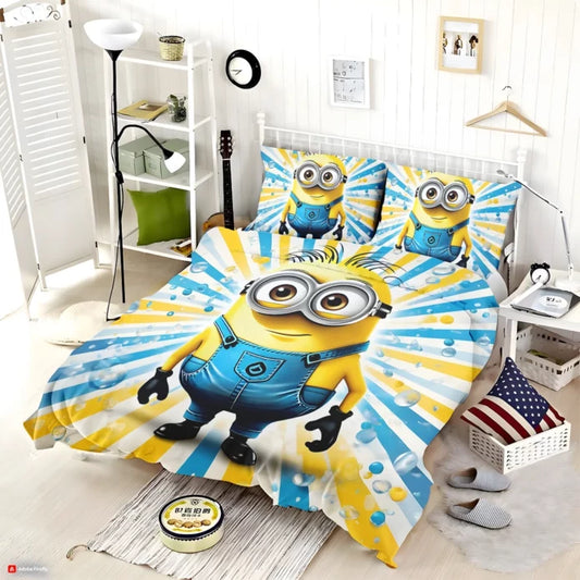 Minions Bedding Set Cute Minion Character Graphic Duvet Covers Yellow Blue Unique Gift